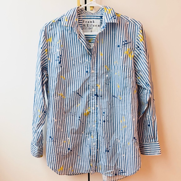 NWOT Frank & Eileen Joedy Boyfriend Paint Splatter Relaxed Button Up Shirt - Picture 2 of 6